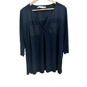 Contemporaine Black 3/4 Sleeve Front Pockets Pullover Blouse Womens Size XXL